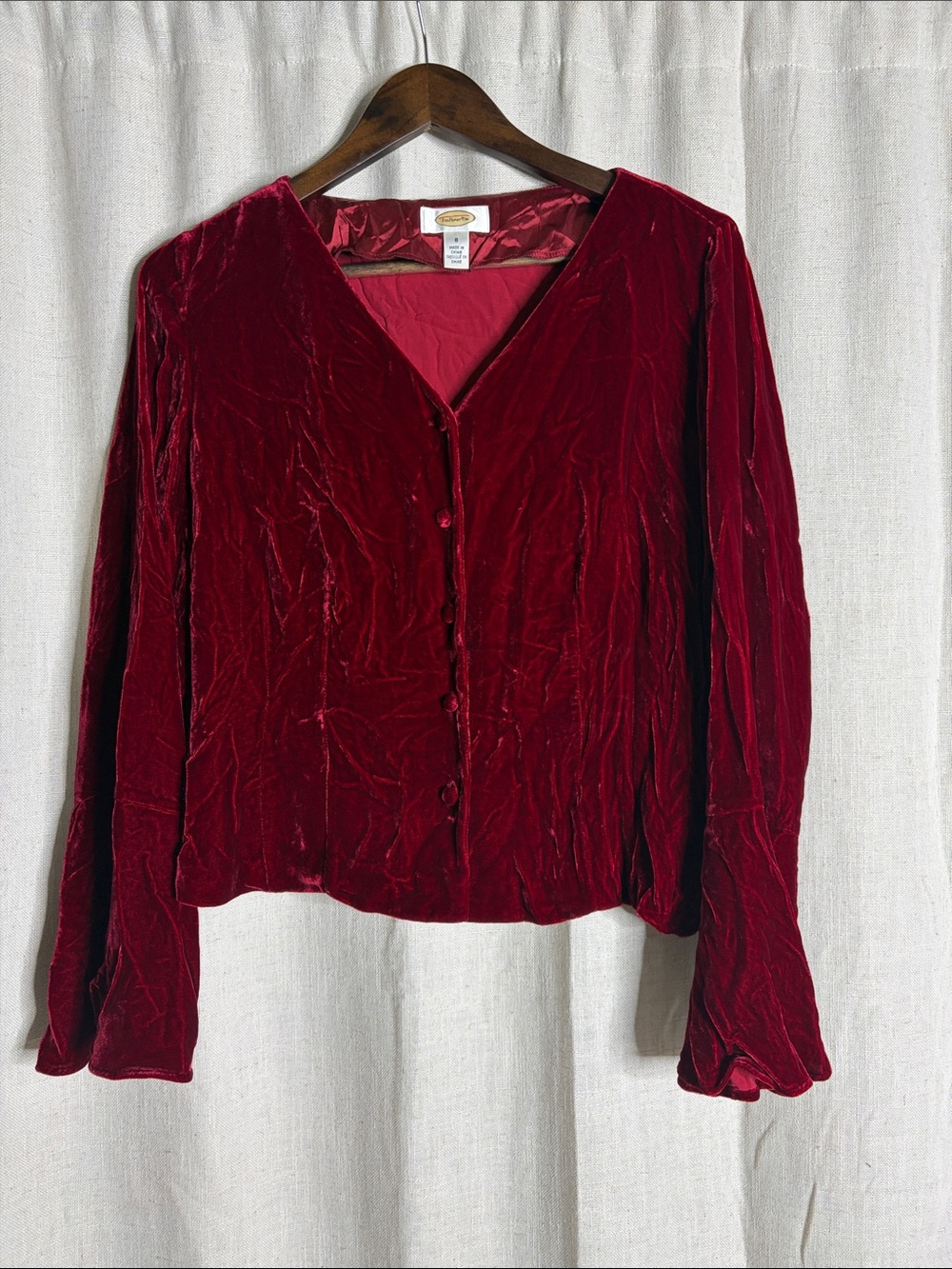 Talbots Velvet Button-Front Blouse - Wine Red